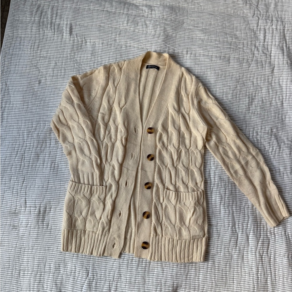 Cream Cable Knit Button-Front Cardigan Sweater